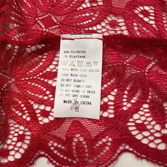 Red Floral Lace Sexy Crotchless Lingerie one piece bodysuit w bows Small New - Picture 8 of 8